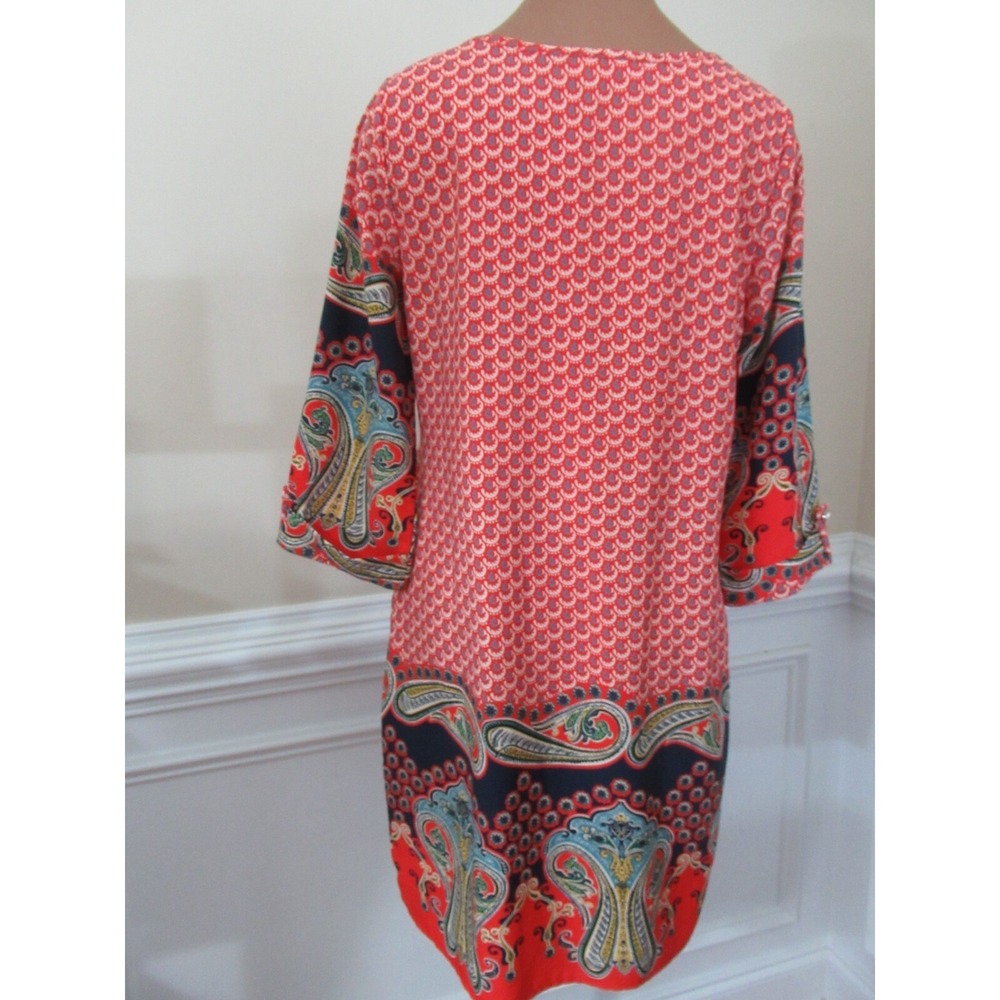 Peach Love Small Dress orange-red blue print paisley 3/4 Sleeve Lined Women USA - Picture 7 of 12